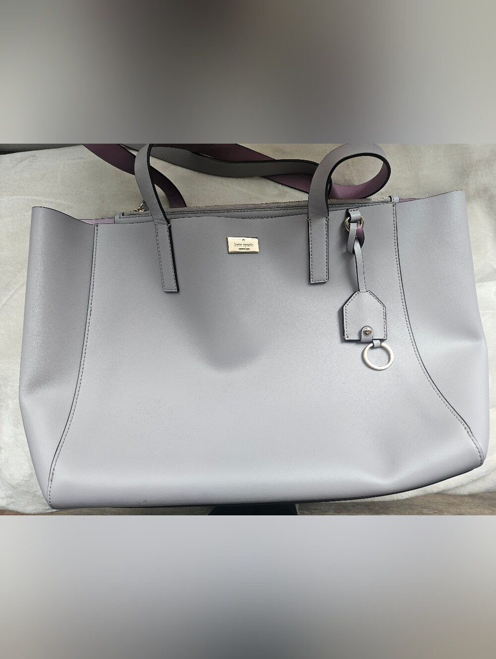 kate spade Lavender Gray Leather Tote with Removable Strap